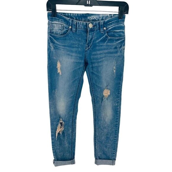 Women's Ripped Jeans Skinny Sleg Mid Rise Denim Distressed Blue Size 26 - Picture 1 of 10